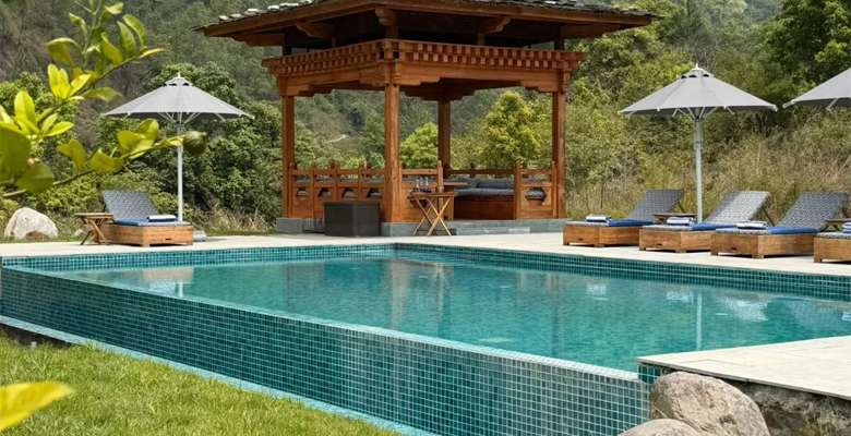 Bhutan Luxury Hotel Heated Pool with Scenic Mountain Views
