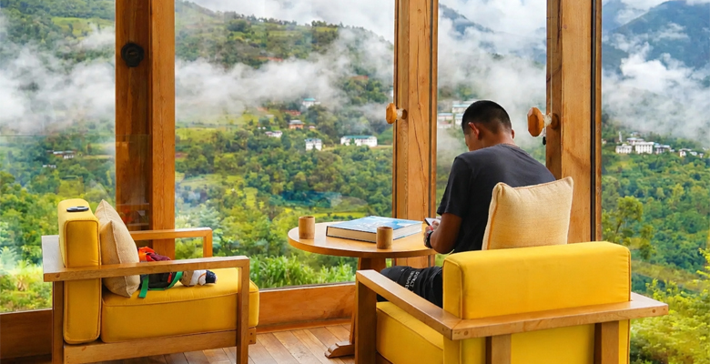 Six Senses Punakha luxury resort overlooking the green valleys around
