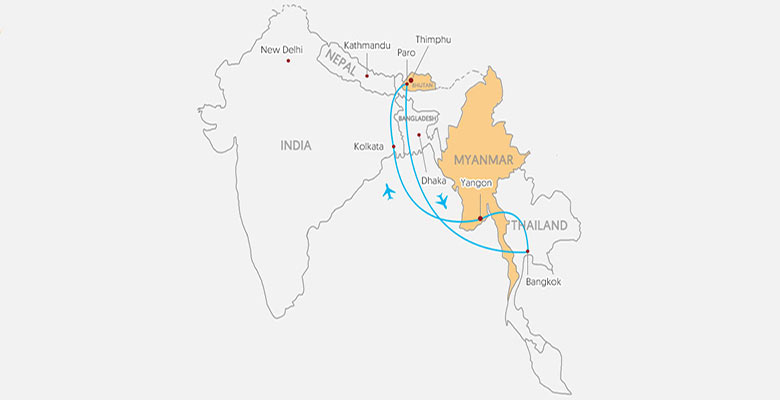 Where is Myanmar and Bhutan