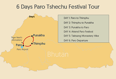 6 Days Paro Tshechu Festival Tour Map