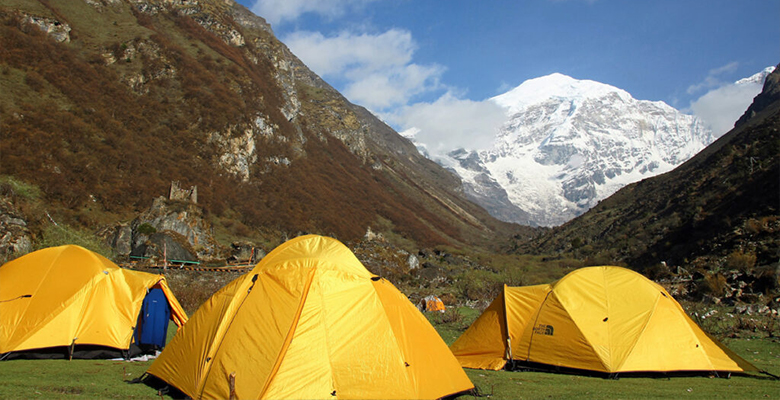 Trekking camp with tents and meals prepared for trekkers in Bhutan