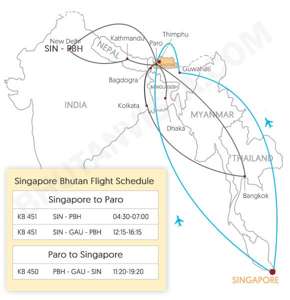 Singapore Bhutan Flight Route